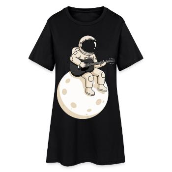 Astronaut mit Gitarre auf dem Mond, Weltraum Musik - Frauen T-Shirt-Kleid - Schwarz - Vorne