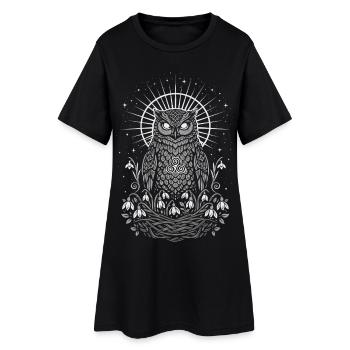 Imbolc Owl with Triskele and Snowdrops - Women’s T-Shirt Dress - black - Front