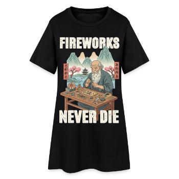 Fireworks Never Die - Frauen T-Shirt-Kleid - Schwarz - Vorne