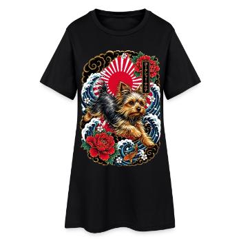 Yorkshire Terrier im Japan Tattoo Stil - Frauen T-Shirt-Kleid - Schwarz - Vorne