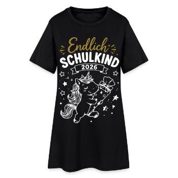 Endlich Schulkind 2026 Unicorn - Frauen T-Shirt-Kleid - Schwarz - Vorne
