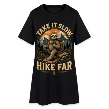 Take It Slow Hike Far Faultier - Frauen T-Shirt-Kleid - Schwarz - Vorne