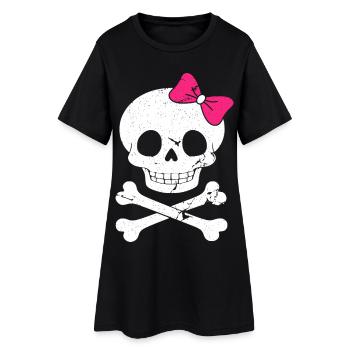 Süßer Totenkopf mit pinker Schleife - Frauen T-Shirt-Kleid - Schwarz - Vorne