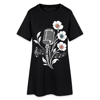 Microphone vintage – Motif musique et fleurs - Robe T-shirt Femme - noir - Devant