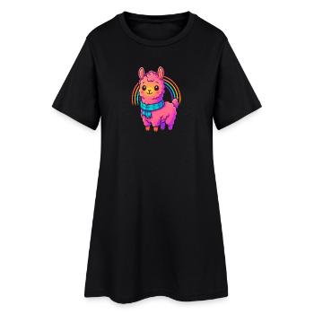 Süßes Kleines Lama Design | Comic Neon Tiermotiv - Frauen T-Shirt-Kleid - Schwarz - Vorne