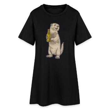 Otter Flasche Bier - Frauen T-Shirt-Kleid - Schwarz - Vorne