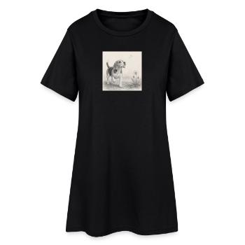 Beagle Pencil Drawing with Dandelion - Women’s T-Shirt Dress - black - Front