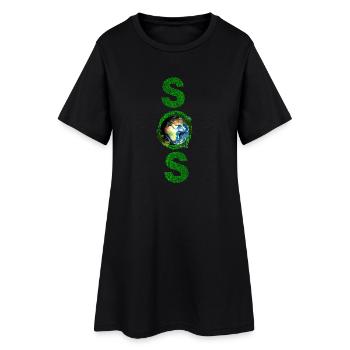 SOS Earth lettrage vert long - Robe T-shirt Femme - noir - Devant