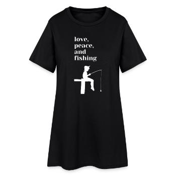 Liebe, Frieden und Angeln - Frauen T-Shirt-Kleid - Schwarz - Vorne