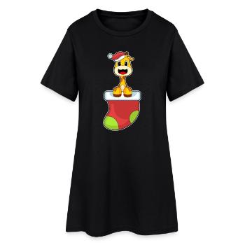 Chaussette de Noël girafe - Robe T-shirt Femme - noir - Devant