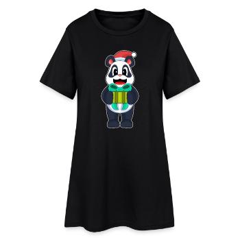 Panda Christmas Santa Hat - Women’s T-Shirt Dress - black - Front