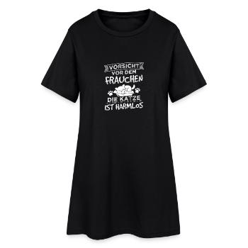 Katze VORSICHT VOR DEM FRAUCHEN - Frauen T-Shirt-Kleid - Schwarz - Vorne