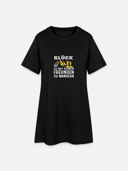 Berge - Glück ist es mit Freunden zu wandern - Frauen T-Shirt-Kleid - Schwarz