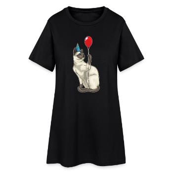 Siamese Cat Birthday Balloon - Women’s T-Shirt Dress - black - Front