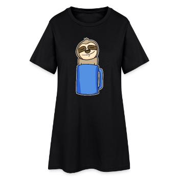 Faultier im Kaffeebecher - Frauen T-Shirt-Kleid - Schwarz - Vorne