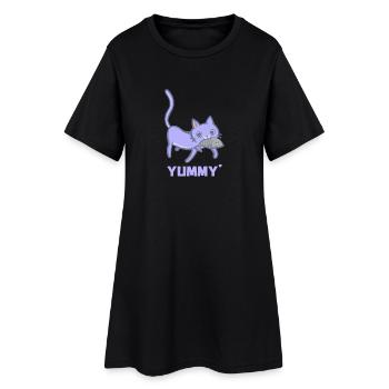 Chat et poisson - dent sucrée - Robe T-shirt Femme - noir - Devant