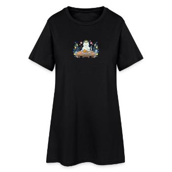 Chat roi à table avec des croquettes - Robe T-shirt Femme - noir - Devant