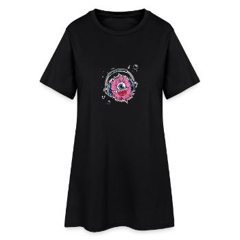 Monster mit Kopfhörer - Frauen T-Shirt-Kleid - Schwarz - Vorne
