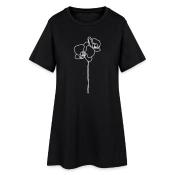 Florale Linienzeichnung Weiß - Frauen T-Shirt-Kleid - Schwarz - Vorne