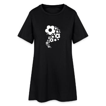 Blumen - Muster - Frauen T-Shirt-Kleid - Schwarz - Vorne