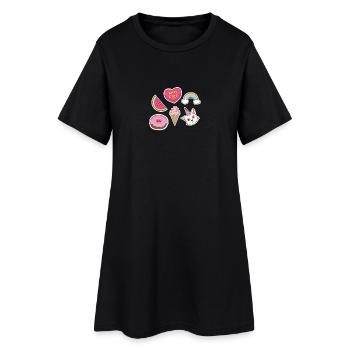Emojis - Chat, Arc-en-ciel, Pastèque, crème glacée - Robe T-shirt Femme - noir - Devant
