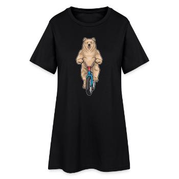 Bär Fahrrad - Frauen T-Shirt-Kleid - Schwarz - Vorne
