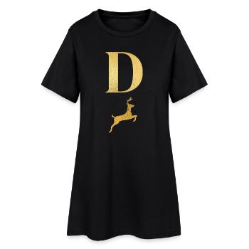 Goldener Hirsch Brief - Geschenkidee - Frauen T-Shirt-Kleid - Schwarz - Vorne