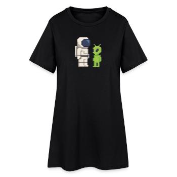Pixel Astronaut trifft Alien - Frauen T-Shirt-Kleid - Schwarz - Vorne