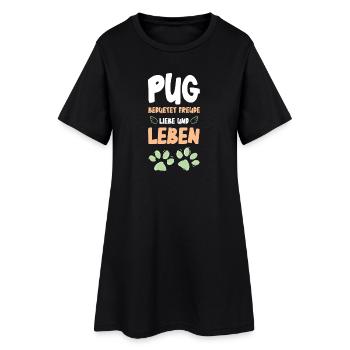 Pug Lebensfreude Design - Frauen T-Shirt-Kleid - Schwarz - Vorne