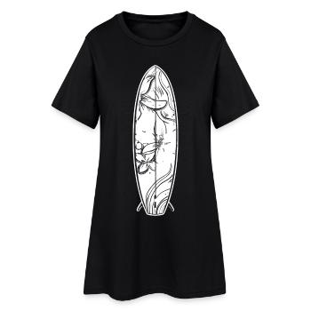 Cartoon Surfbrett - Frauen T-Shirt-Kleid - Schwarz - Vorne