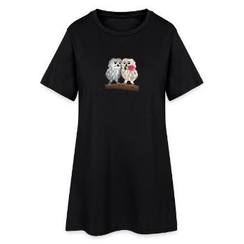 Eulen hell Rose - Frauen T-Shirt-Kleid - Schwarz - Vorne