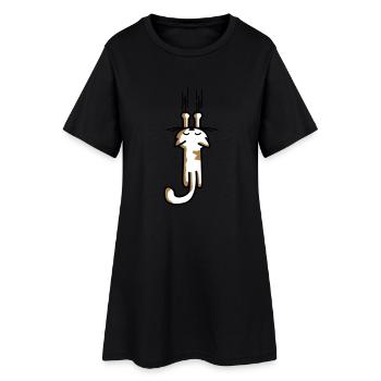 scratching kitty - cat - cats - funny animals-cat - Women’s T-Shirt Dress - black - Front