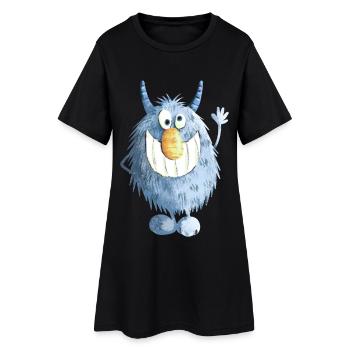 Monstre grimaçant bleu - Robe T-shirt Femme - noir - Devant