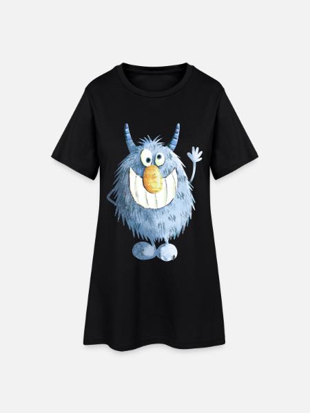 Blaues Grinse Monster - Frauen T-Shirt-Kleid - Schwarz