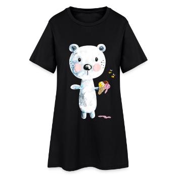 Cute Polar Bear With Ice Cream And Bees Comic - Women’s T-Shirt Dress - black - Front