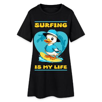 Canard surfeur mignon - Robe T-shirt Femme - noir - Devant
