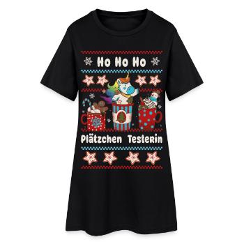 HO HO Plätzchen Testerin Weihnachten mit Einhorn - Frauen T-Shirt-Kleid - Schwarz - Vorne