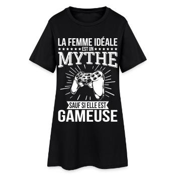Die ideale Frau, ein Mythos, es sei denn, sie ist eine Gamerin - Frauen T-Shirt-Kleid - Schwarz - Vorne