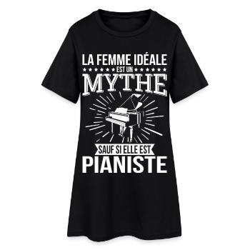 Die ideale Frau, ein Mythos, es sei denn, sie ist Pianistin - Frauen T-Shirt-Kleid - Schwarz - Vorne