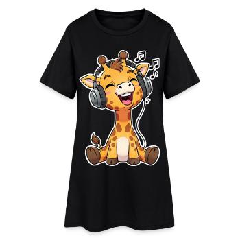 Giraffe Musik Hören Singen - Frauen T-Shirt-Kleid - Schwarz - Vorne