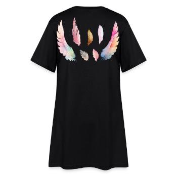 Farbiges Aquarellgefieder - Frauen T-Shirt-Kleid - Schwarz - Hinten