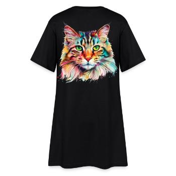 Bunte psychedelische Maine Coon Katze - Frauen T-Shirt-Kleid - Schwarz - Hinten