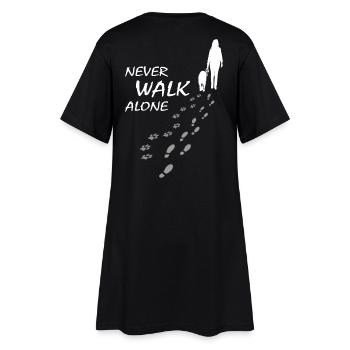 Never walk alone - Hund Frauchen Gassi, Backprint - Frauen T-Shirt-Kleid - Schwarz - Hinten