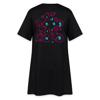 Neon Blumen Ornament - Frauen T-Shirt-Kleid - Schwarz - Hinten