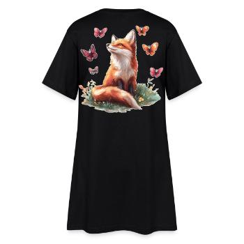 Fuchs mit Schmetterlingen - Frauen T-Shirt-Kleid - Schwarz - Hinten