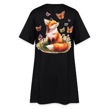 Fuchs mit Schmetterlingen - Frauen T-Shirt-Kleid - Schwarz - Hinten