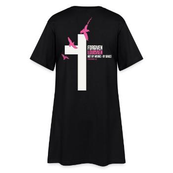 FORGIVEN Kreuz Tauben Pink Weiß Vers - Frauen T-Shirt-Kleid - Schwarz - Hinten
