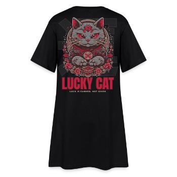 Lucky Cat Glückskatze Maneki Neko Rot - Frauen T-Shirt-Kleid - Schwarz - Hinten