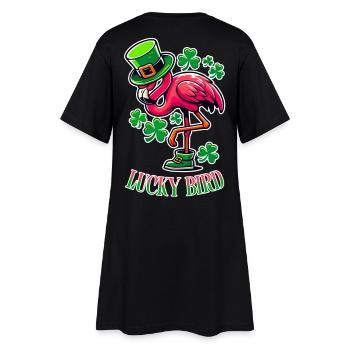 Lucky Bird – St. Patrick’s Flamingo - Frauen T-Shirt-Kleid - Schwarz - Hinten