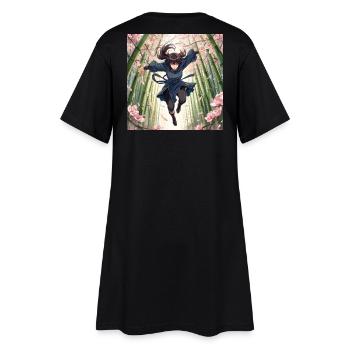 Bamboo heroine in the cherry blossom path - Women’s T-Shirt Dress - black - Back
